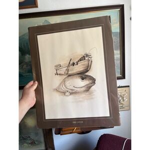 Vintage Gary Patterson The Catch Fishing Art Print 1970s Thought Factory 14x20